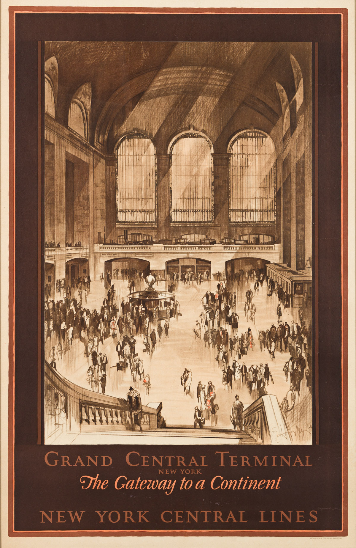 EARL HORTER (1883-1940).  GRAND CENTRAL TERMINAL / THE GATEWAY TO A CONTINENT. 1927. 41x27 inches, 104x68½ cm. Latham Litho. & Ptg. Co.